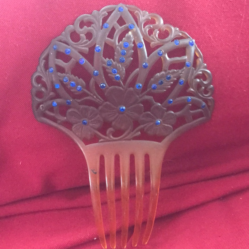 Large Spanish hair comb with blue accents. Vintage